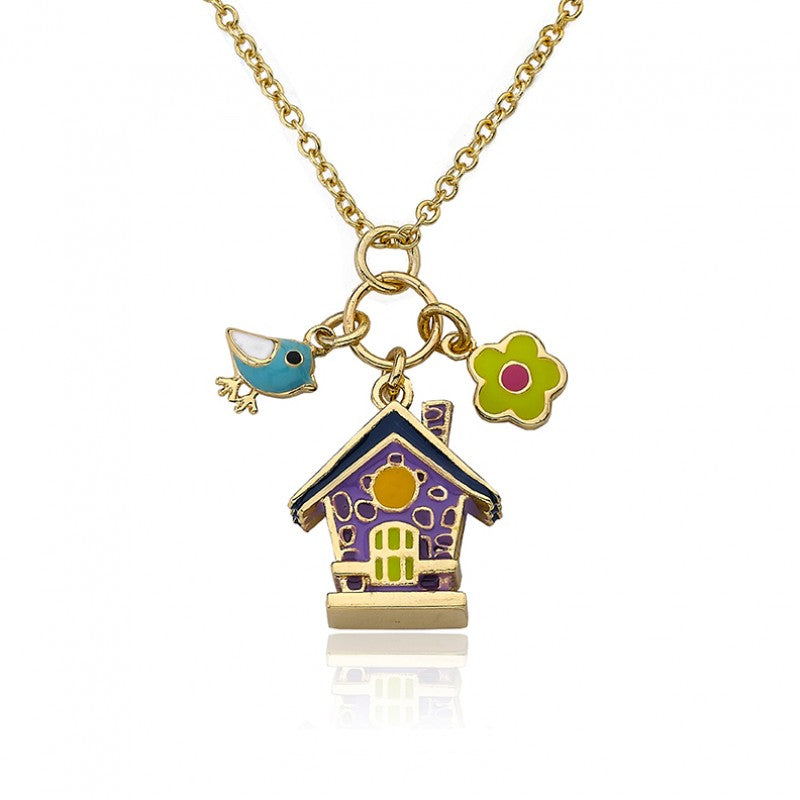 Enamel Birdhouse Necklace