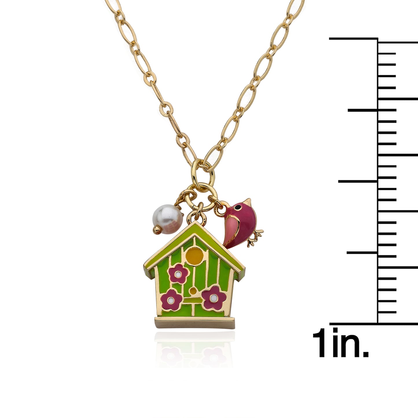 Lime Birdhouse & Flower Chain Necklace