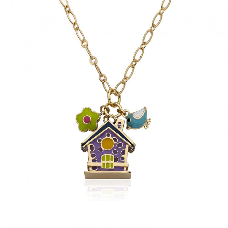 Birdhouse & Flower Chain Necklace