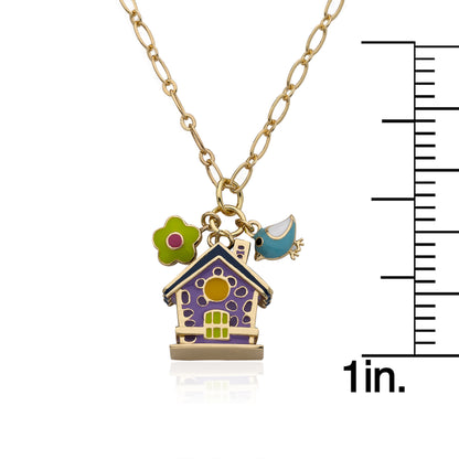 Birdhouse & Flower Chain Necklace