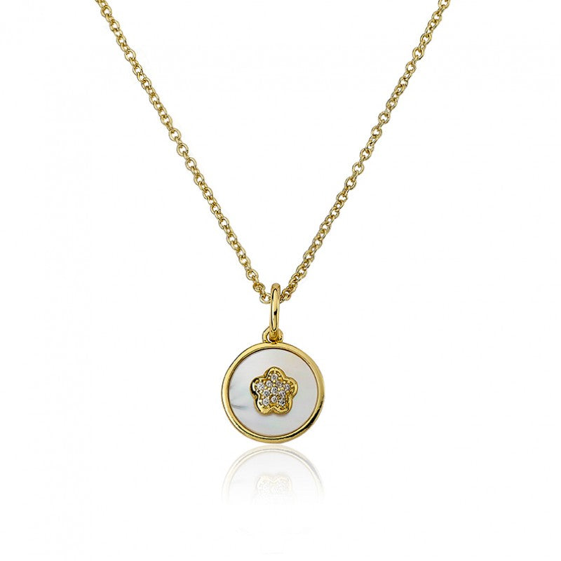 Cz Flower Coin Necklace