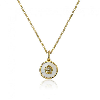 Cz Flower Coin Necklace