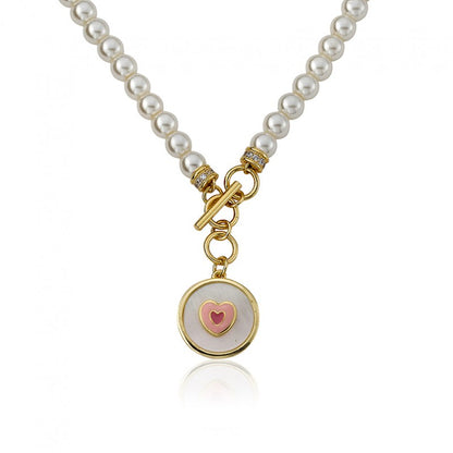 Mother Of Pearl Enamel Heart Pearl Necklace