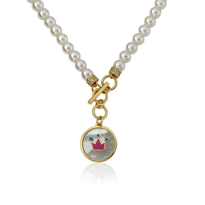 Mother Of Pearl Enamel Crown Pearl Necklace