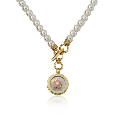 Mother Of Pearl Enamel Flower Pearl Necklace