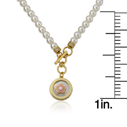 Mother Of Pearl Enamel Flower Pearl Necklace