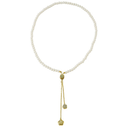 Flower Lariat Pearl Necklace