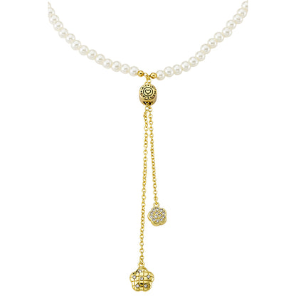 Flower Lariat Pearl Necklace