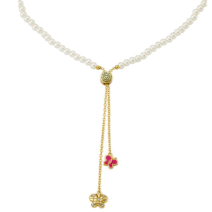 Flower Lariat Pearl Necklace