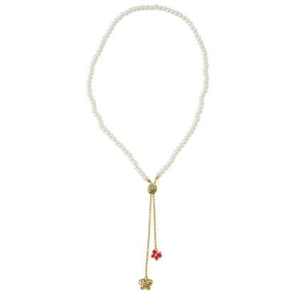 Flower Lariat Pearl Necklace