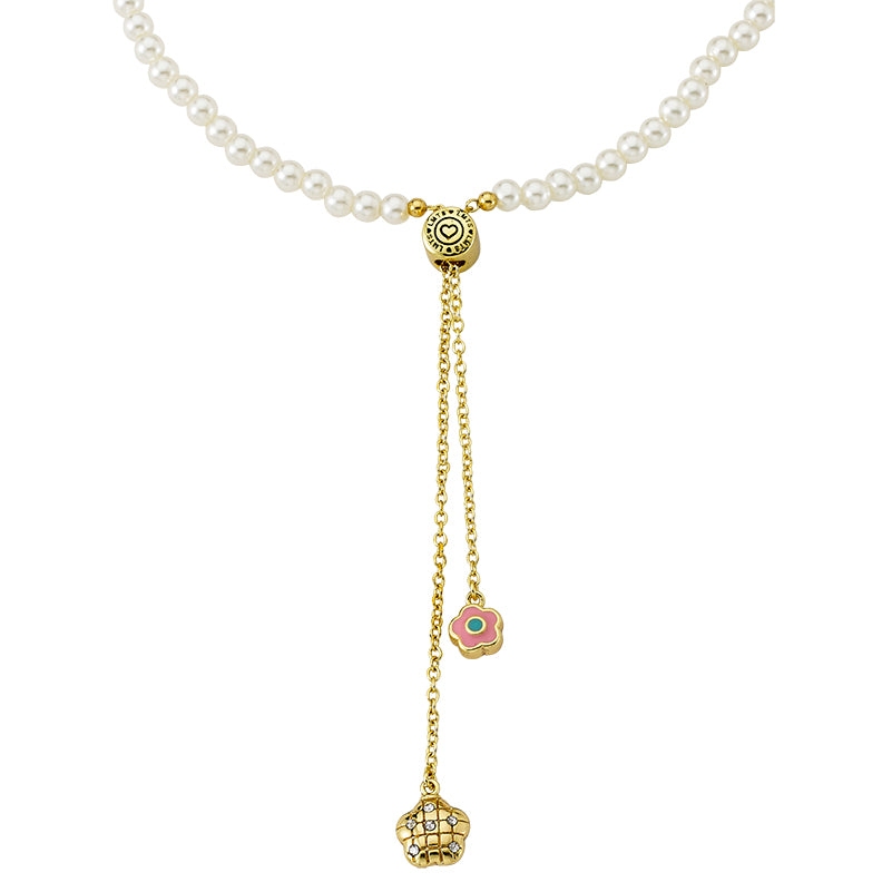 Flower Lariat Pearl Necklace