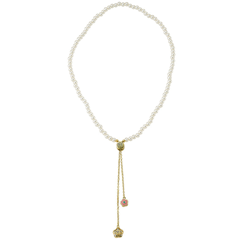 Flower Lariat Pearl Necklace