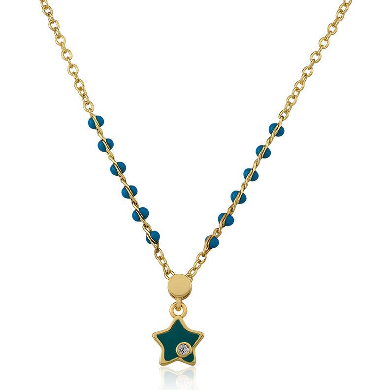 String Of Beads Enamel Star Dangle Necklace