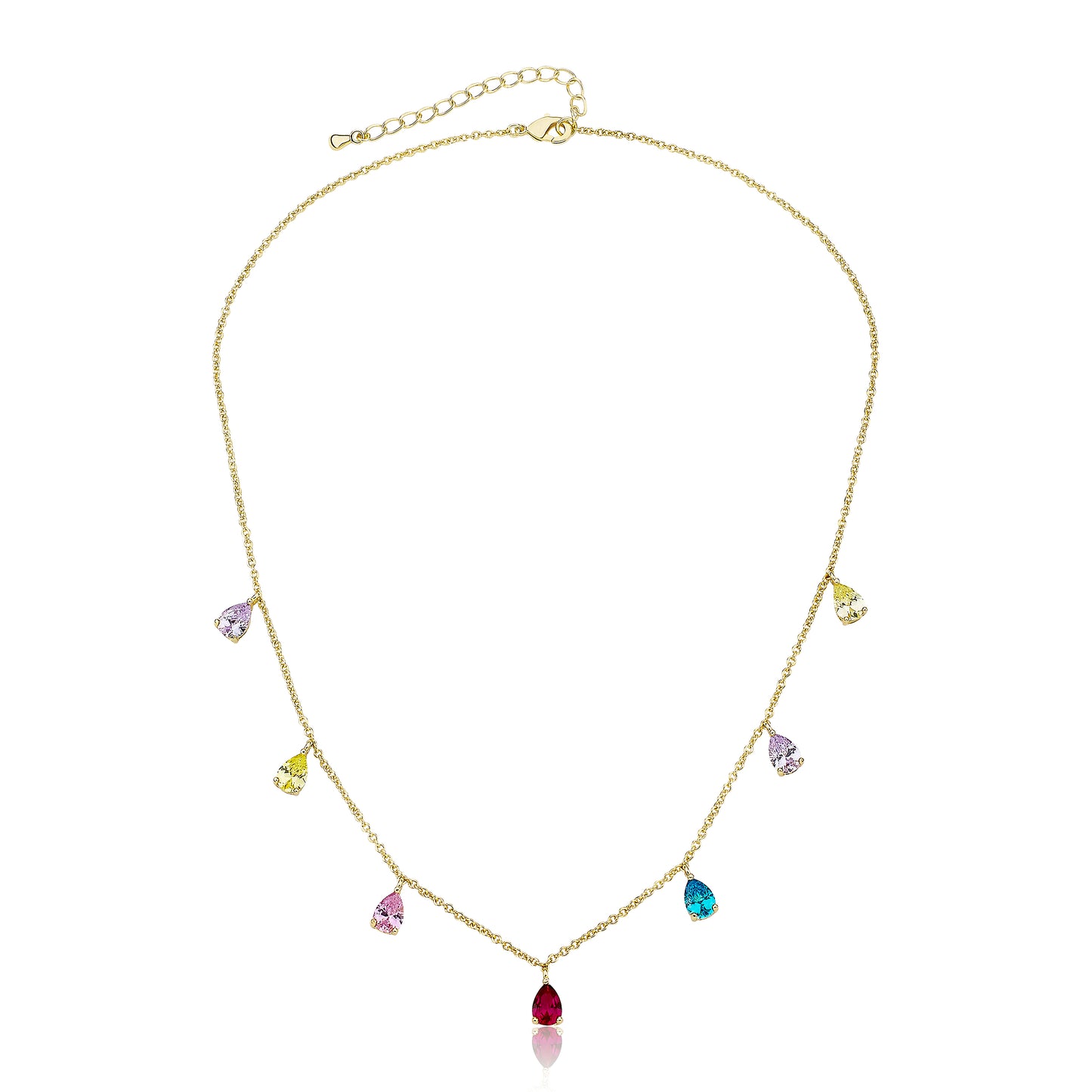 Rainbow Cz Drops Chain Necklace