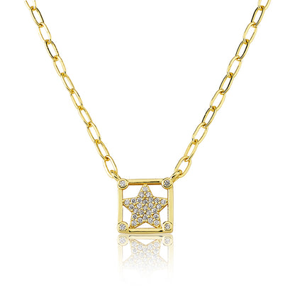 Cz Pave' Star Paperclip Chain Necklace