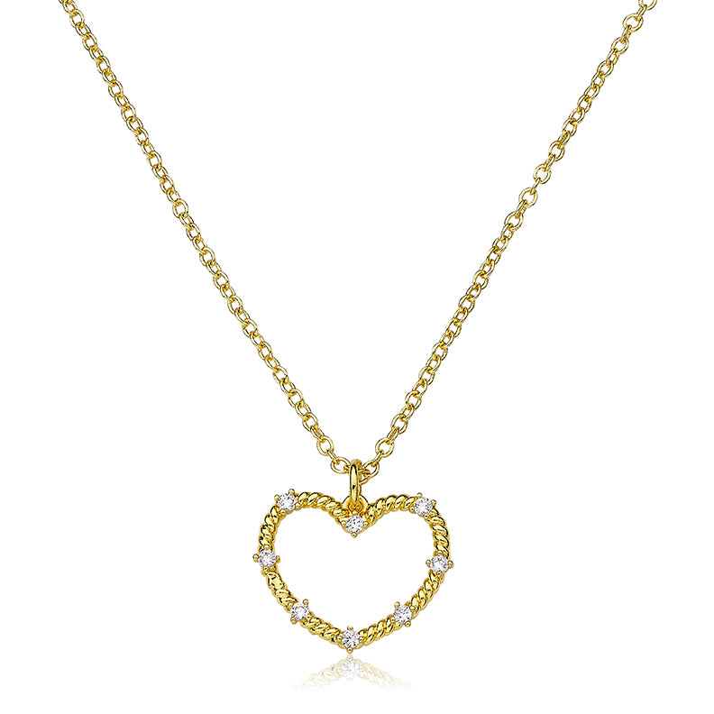 Cz Studded Rope Heart Necklace