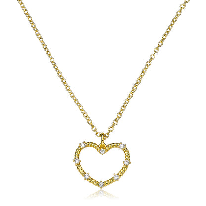 Cz Studded Rope Heart Necklace