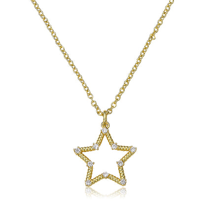 Cz Studded Rope Star Necklace