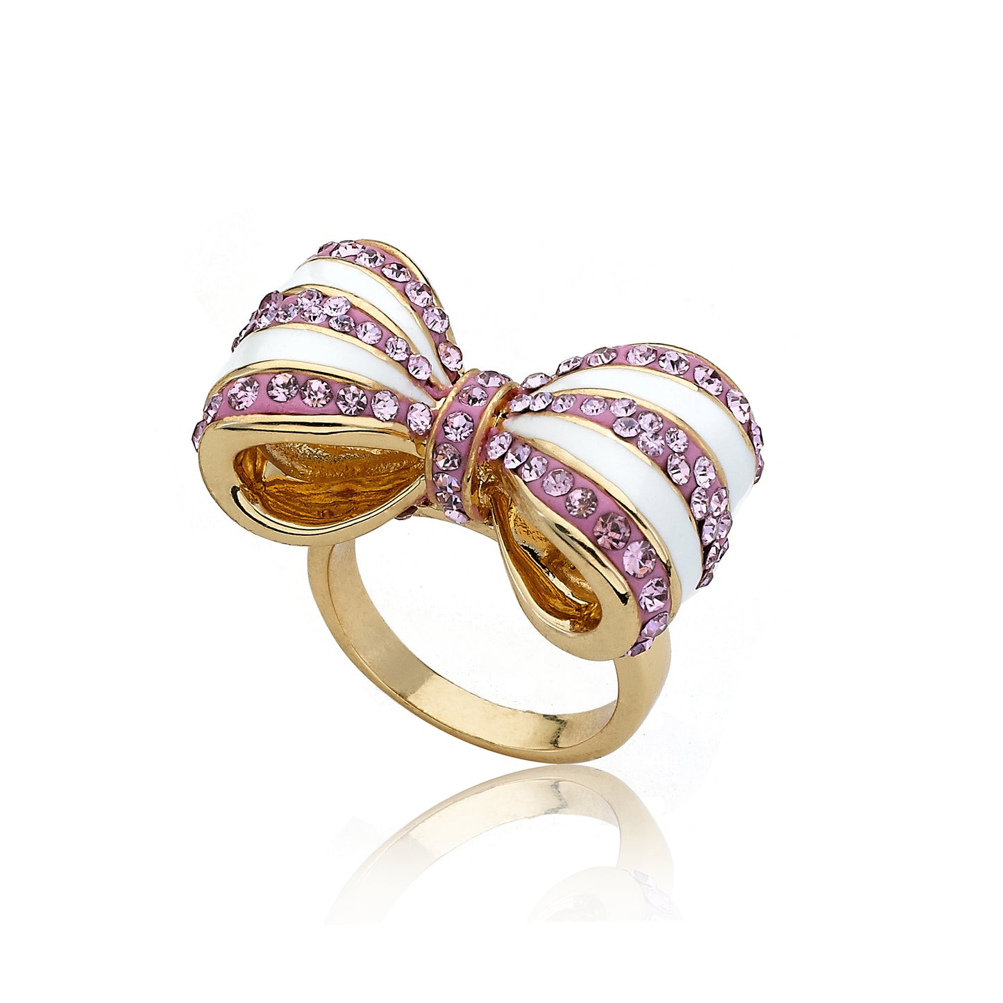 14K Gold Plated Bow Ring Crystal Stripe Ring