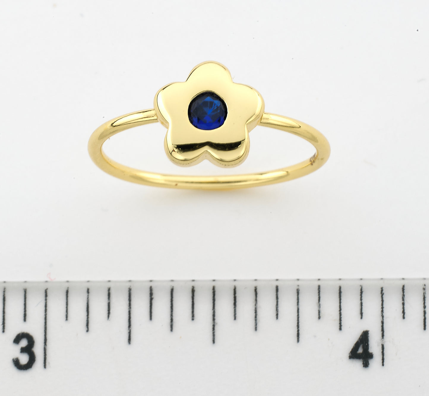 14K Gold Plated Flower Ring with Sapphire Stone