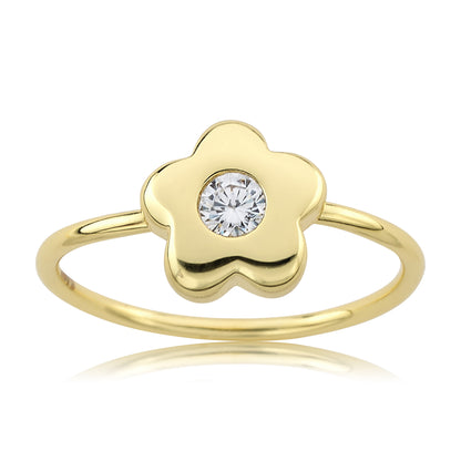 14K Gold Plated Flower Ring with Sapphire Stone