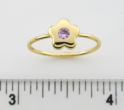 14K Gold Plated Flower Ring with Sapphire Stone