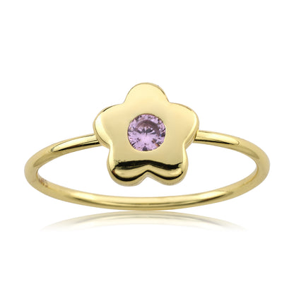 14K Gold Plated Flower Ring with Sapphire Stone