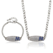 Rhodium Plated Cubic Zirconium Initial ID Bracelet and Necklace Set