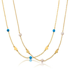 14K Gold Plated Fresh Water Pearl/ Turquoise Heart Station Necklace Set