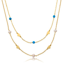 14K Gold Plated Fresh Water Pearl/ Turquoise Heart Station Necklace Set